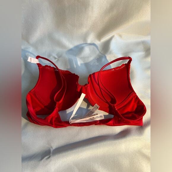 Victoria’s Secret Lace-Trim Push-Up Perfect Shape Bra in Lipstick Red, size 32A - Picture 6 of 8